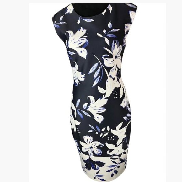 Vince Camuto  Fully Lined  Scoop Neck  Elegant Floral Sheath  Size 8  EUC - Picture 1 of 11